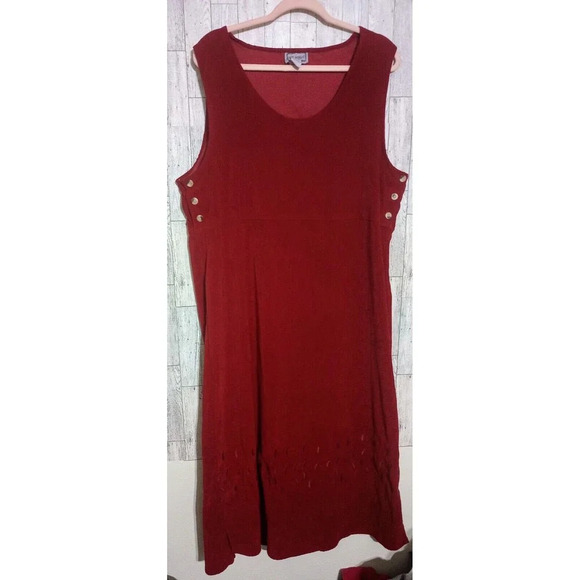 Jane Ashley Dresses & Skirts - Vintage Jane Ashley Midi Dress Red Embroidered Microfiber Jumper Modest Size 1X